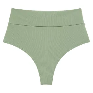 Sage Green Rib Added Coverage High Rise Bikini Bottom