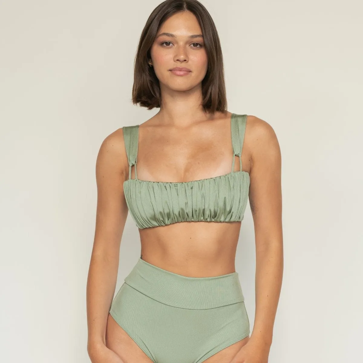 Sage Green Rib Added Coverage High Rise Bikini Bottom