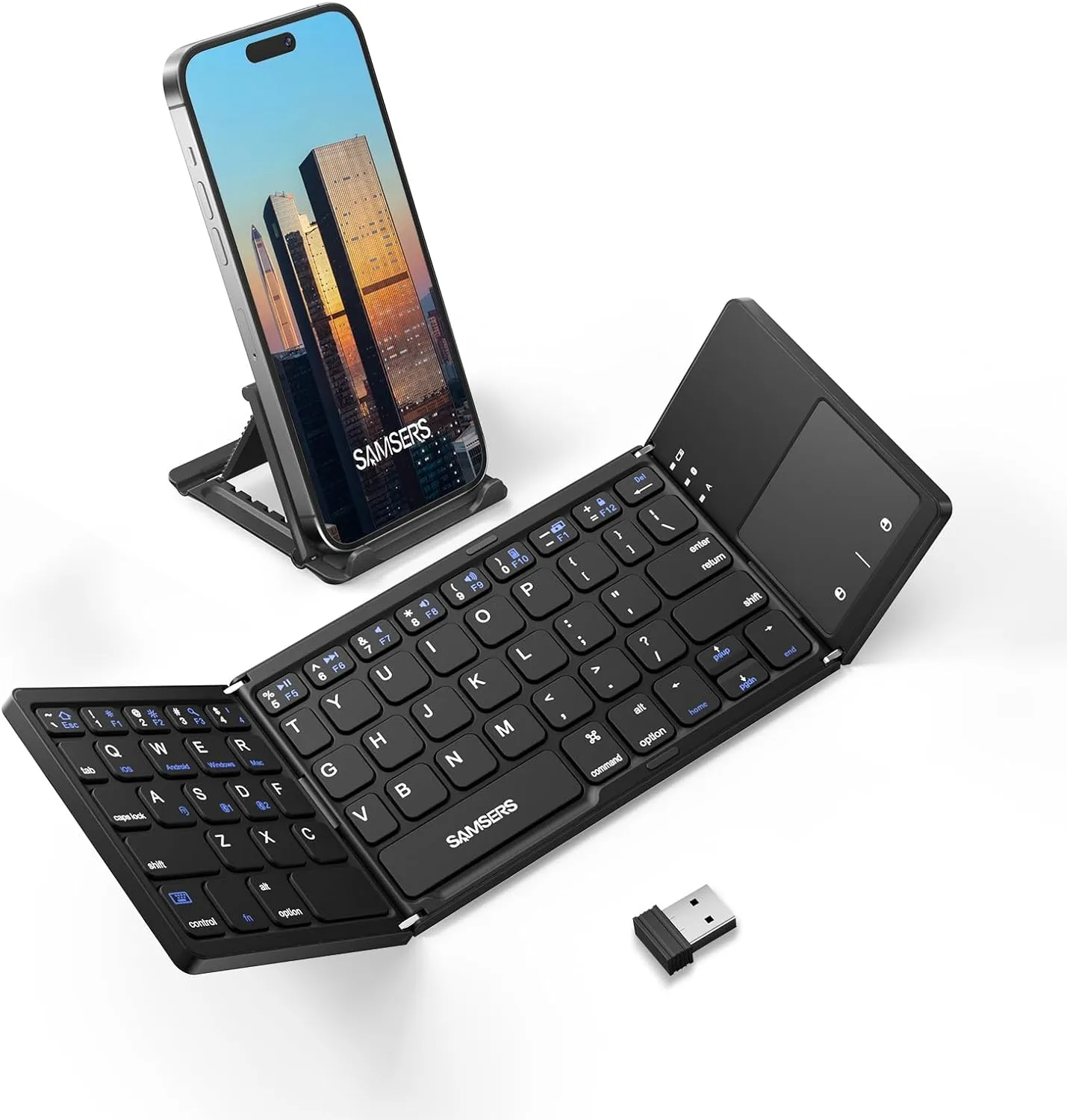 Samsers Multi-Device Foldable Keyboard with Touchpad, Dual-Mode (2.4G   BT) for Android, Windows, iOS, Mac OS