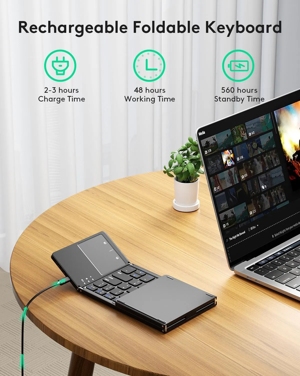 Samsers Multi-Device Foldable Keyboard with Touchpad, Dual-Mode (2.4G   BT) for Android, Windows, iOS, Mac OS