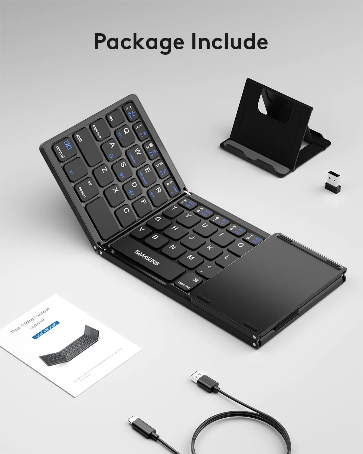 Samsers Multi-Device Foldable Keyboard with Touchpad, Dual-Mode (2.4G   BT) for Android, Windows, iOS, Mac OS