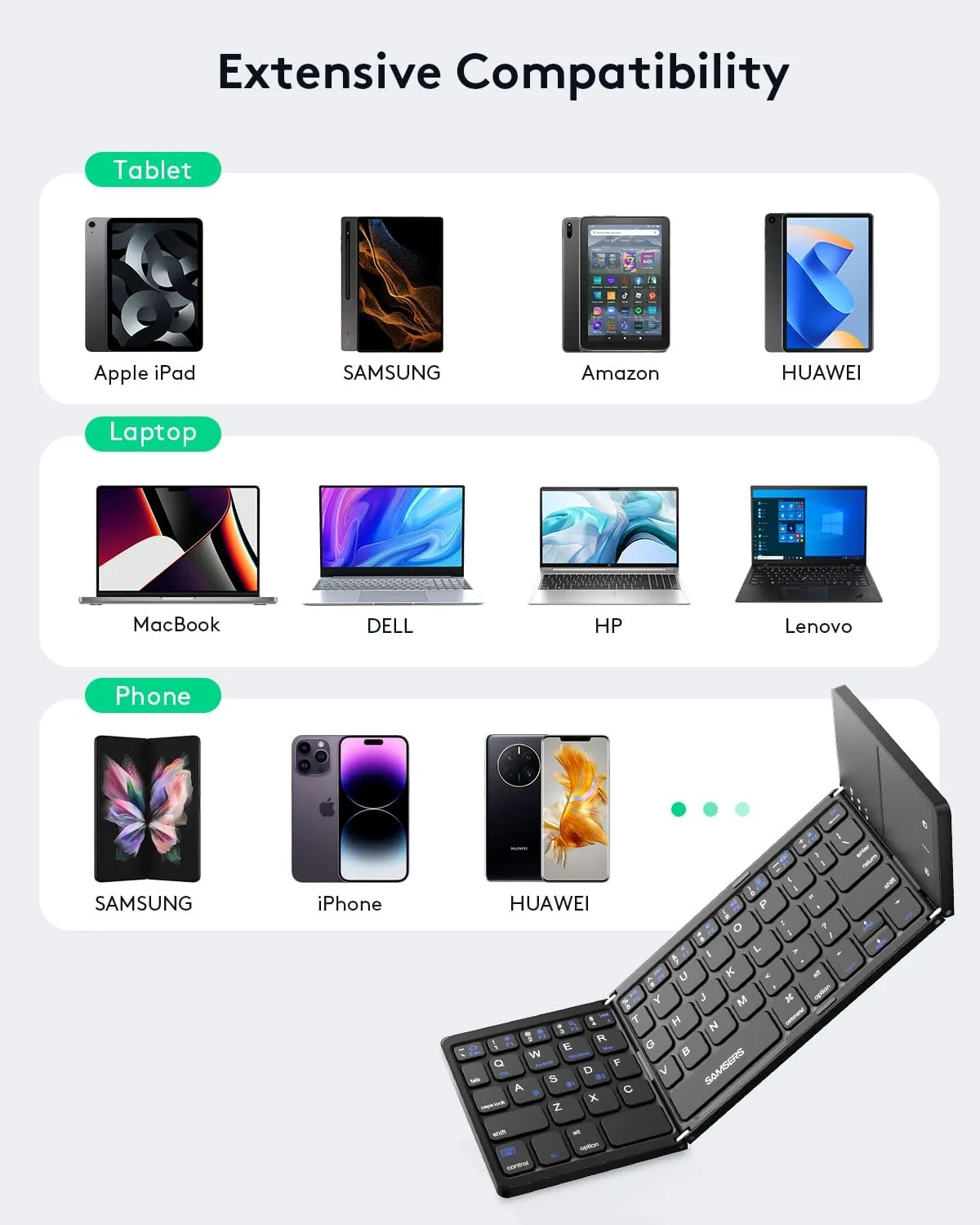 Samsers Multi-Device Foldable Keyboard with Touchpad, Dual-Mode (2.4G   BT) for Android, Windows, iOS, Mac OS