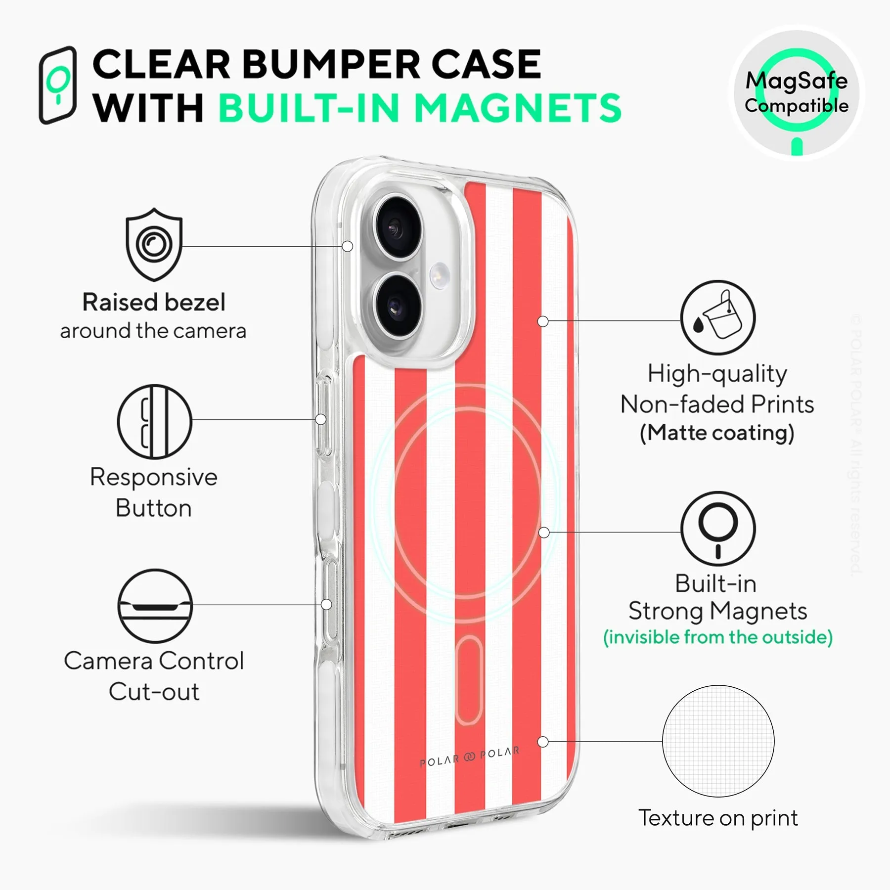 Scarlet Stripe - iPhone 16 Clear Bumper MagSafe Case