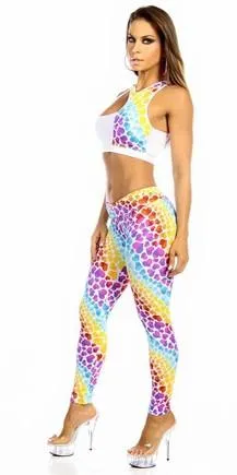 Sexy High Waist Cuff Roll Down Stretch Work Out Athletic Leggings - Hearts