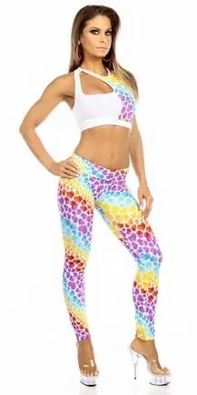 Sexy High Waist Cuff Roll Down Stretch Work Out Athletic Leggings - Hearts