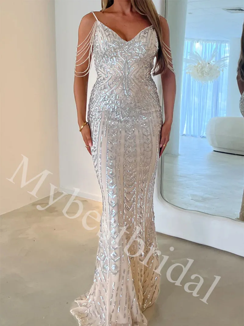 Sexy V-neck Sleeveless Off shoulder Mermaid Long Prom Dress,PDS1067