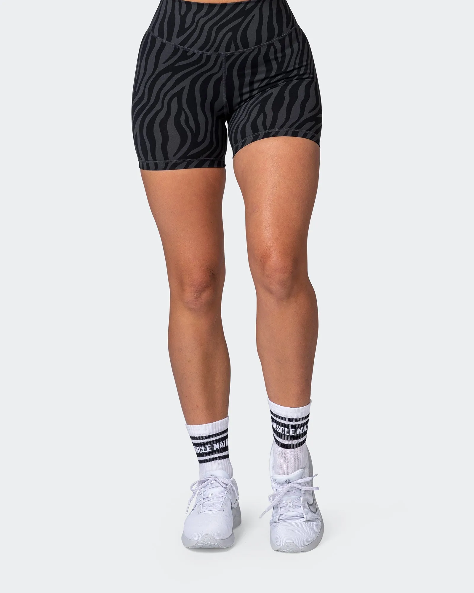 Signature Scrunch Midway Shorts - Monochrome Zebra Print