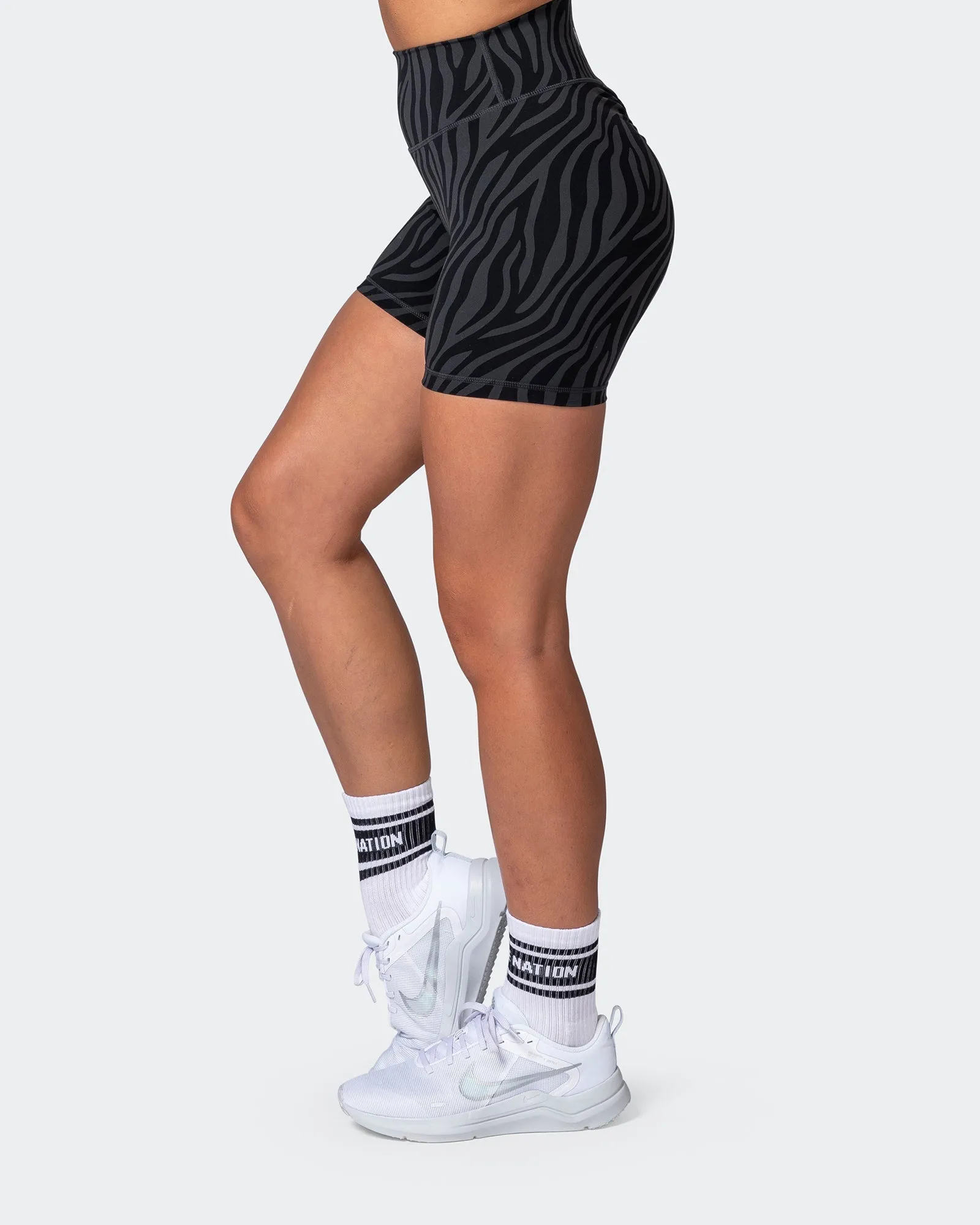 Signature Scrunch Midway Shorts - Monochrome Zebra Print