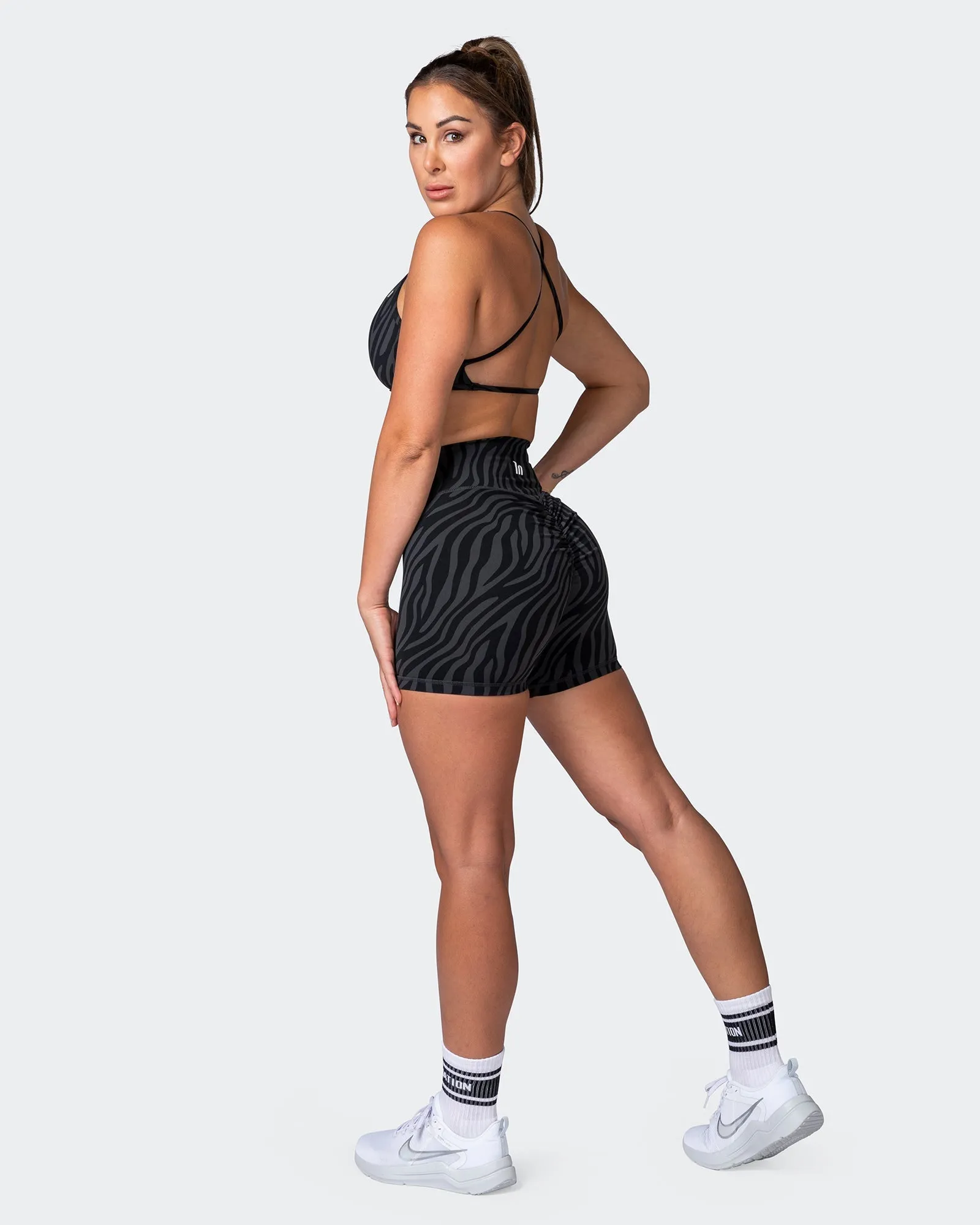 Signature Scrunch Midway Shorts - Monochrome Zebra Print