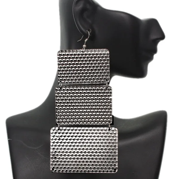 Silver Hammered Lightweight Dangle Link Earrings