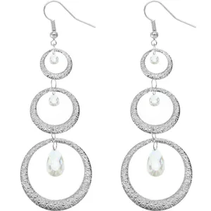 Silver Long Triple Hoop Gemstone Earrings