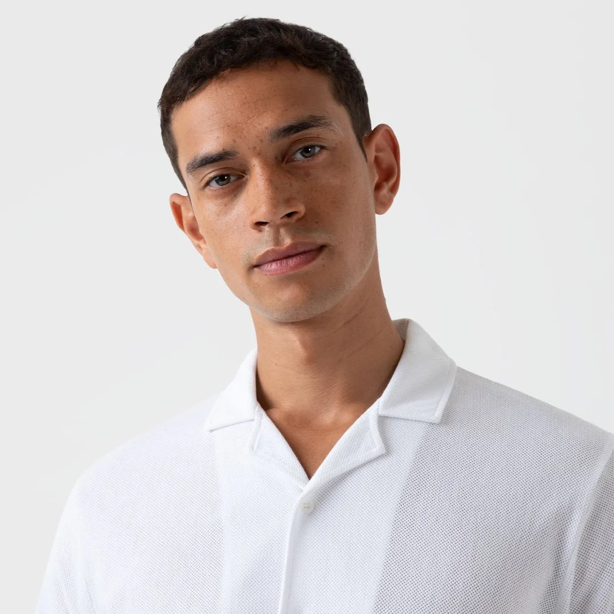 Sunspel Riviera Camp Collar Shirt White