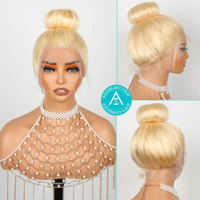 Upgrade Glueless Invisi Strap 360 Skin Lace Frontal 613 Blonde Straight Wig No Gel Stable Put on & Go Wigs