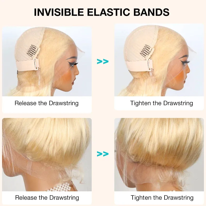 Upgrade Glueless Invisi Strap 360 Skin Lace Frontal 613 Blonde Straight Wig No Gel Stable Put on & Go Wigs