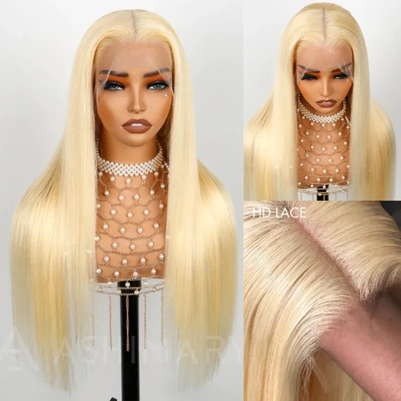 Upgrade Glueless Invisi Strap 360 Skin Lace Frontal 613 Blonde Straight Wig No Gel Stable Put on & Go Wigs