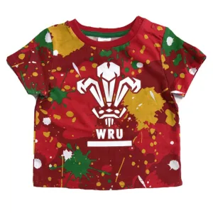 Wales WRU Rugby Baby Paint Splatter T-Shirt | Red