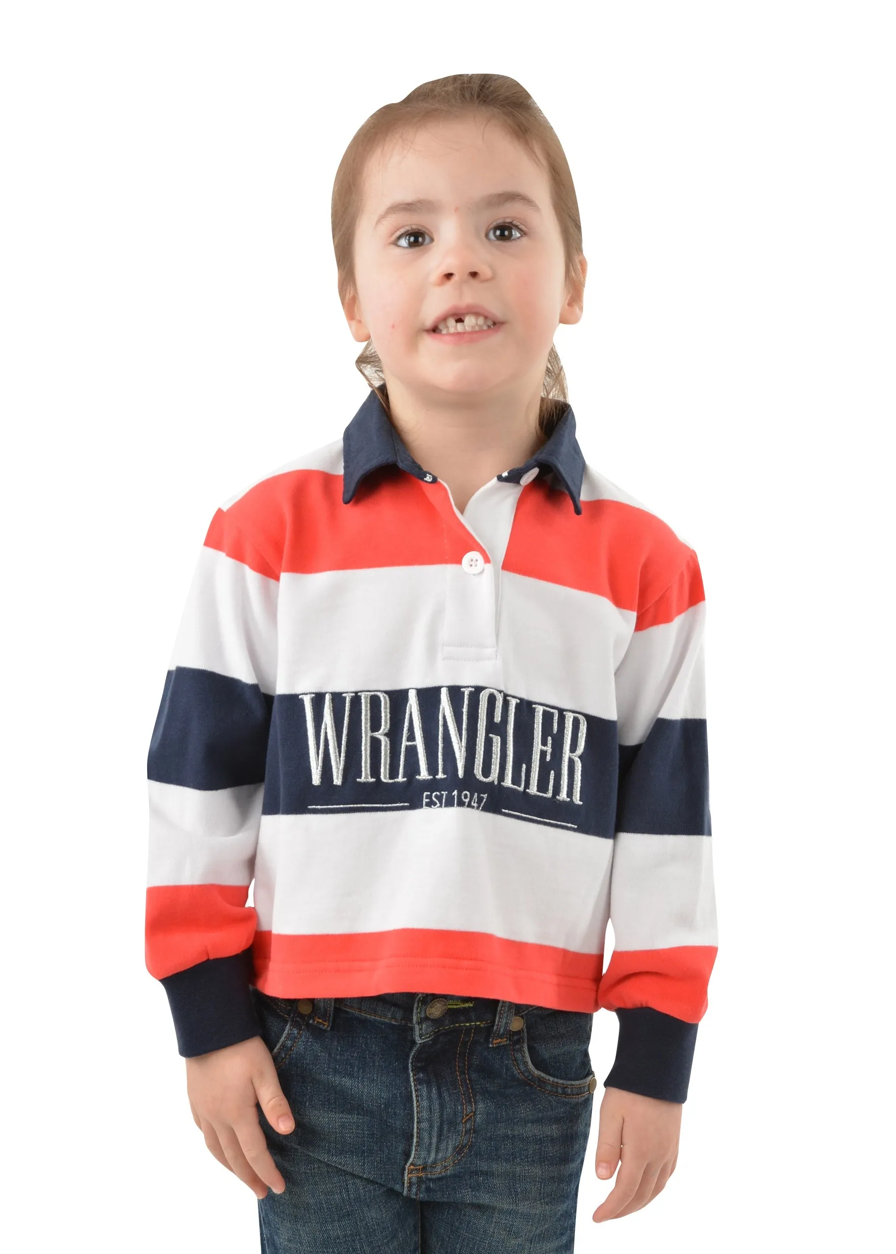 Wrangler Charlotte Kids Rugby Navy Red & White