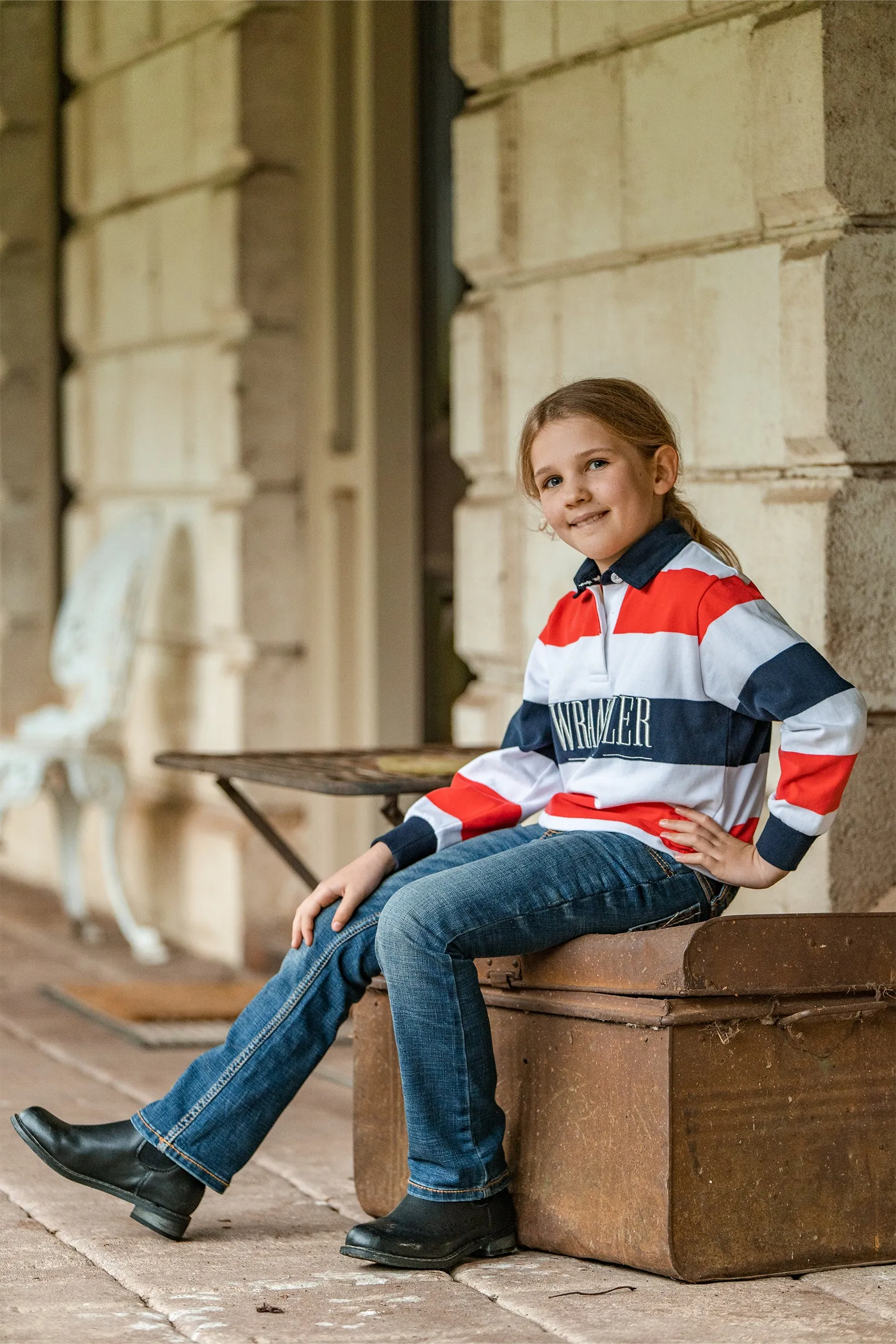 Wrangler Charlotte Kids Rugby Navy Red & White