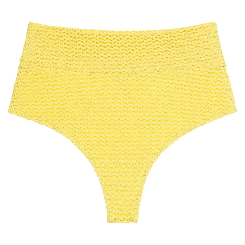 Yellow Crochet Added Coverage High Rise Bikini Bottom