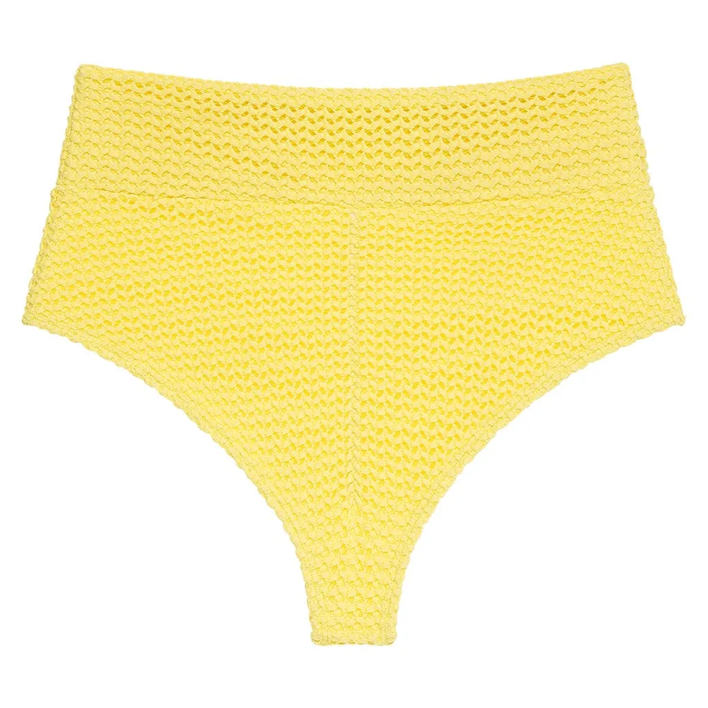 Yellow Crochet Added Coverage High Rise Bikini Bottom